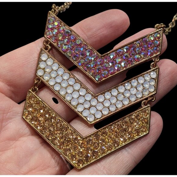 Whimsical Glam Multi Chevron Rhinestone Pendant Necklace - Picture 2 of 8